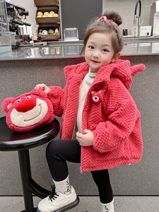 女童红色羊羔毛外套1一2两3三4四岁半女宝宝冬装加厚毛毛衣过年服
