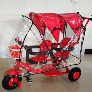 双胞胎婴儿推车透明防雨罩宝宝双人座两儿童三轮车雨棚童车配件