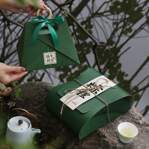 2024粽子礼品包装盒端午节高档绿叶色卡纸盒手提袋定制高端中小号