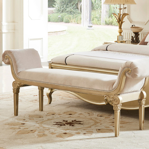 法式实木床尾凳 欧式古典布艺床边凳 卧室床榻床凳长凳别墅家具