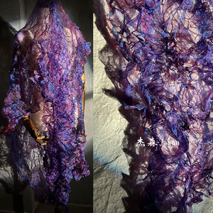 紫色水晶创意褶皱肌理压褶镭射网纱布料  毕业礼服舞台设计师面料