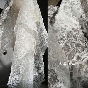 白色透明水波纹水光皱纱布料 创意婚纱礼服裙DIY网纱设计师面料