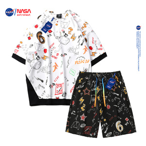 NASA夏季套装男潮牌休闲一套搭配帅气衣服情侣满印花短袖t恤短裤