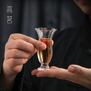 日式闻香品茗杯创意花朵高脚透明玻璃小茶杯女士喝花茶家用小口杯