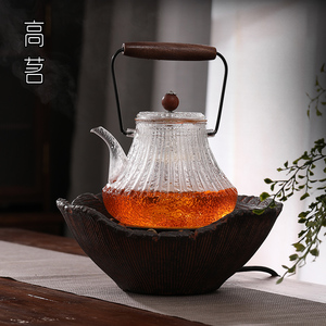 日式复古提梁壶玻璃煮茶壶蒸馏喷淋式蒸茶器耐高温电陶炉茶具家用