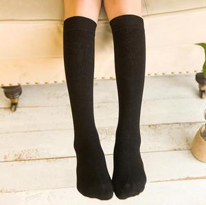 春秋薄款高筒袜女韩国及膝袜子女制服纯色长堆堆袜黑色高筒小腿袜