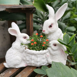 创意仿真兔子摆件多肉花盆绿植盆栽花缸装饰工艺品树脂小白兔雕塑