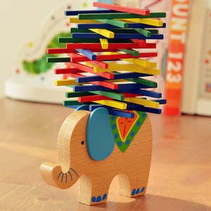 早教骆驼大象驮物彩棒平衡木构建积木幼儿园桌面游戏亲子益智玩具