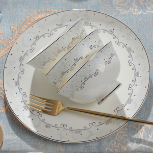 单个碗碟家用4.5寸饭盘轻奢奶油风骨瓷餐具6英寸汤碗陶瓷套装组合
