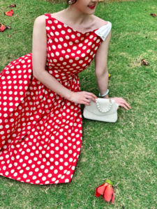 【四折清仓】RoseFang【梦中的波点裙】复古红色波点裙修身连衣裙