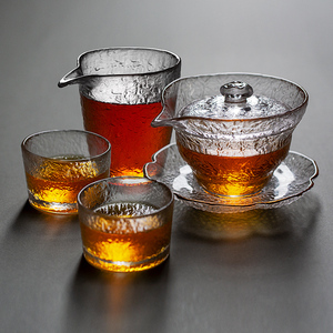 雅集冰丝日式锤纹加厚红茶杯玻璃盖碗耐热品茶杯功夫茶具套装