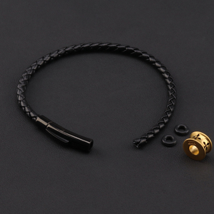 3/4/5mm皮绳手链DIY可穿3D硬金替换黄金转运珠真皮编织手绳黑色绳