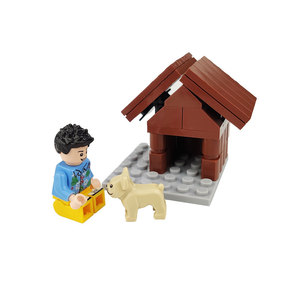 兼容乐高小颗粒小狗屋 狗窝法斗犬动物MOC组合造型拼装积木玩具