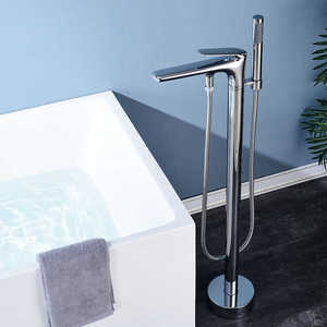 落地式浴缸水龙头冷热缸边立式木桶立柱盆墙面进水亮银色可免打孔