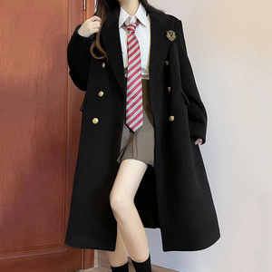 黑色大衣外套女春季高级感小个子学院风气质中长款jk西装呢子套装