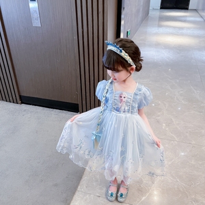 3岁女童爱莎公主裙蓬蓬纱裙小女孩生日礼服夏季短袖连衣裙4女宝宝