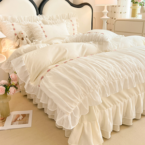 公主风纯棉四件套全棉小仙女款蕾丝花边床单被套女孩房床上韩式风