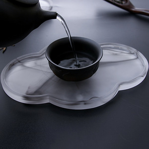 中式古风茶托水墨茶杯托盘茶台玻璃茶盘玻璃琉璃壶承托盘小干炮台