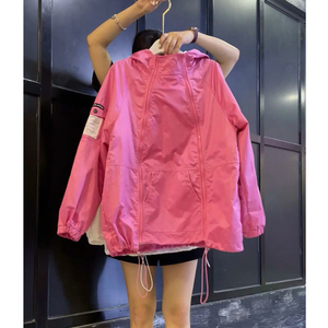 韩国2023春秋新款粉色双拉链日式防晒外套女洋气休闲百搭薄款风衣