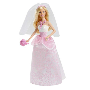 美国代购 barbie芭比娃娃 童话婚礼 经典粉色婚纱新娘芭比娃娃