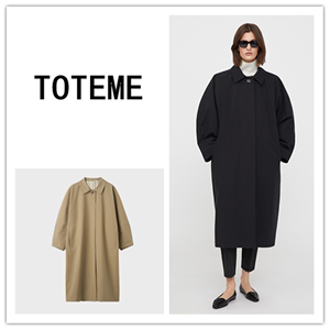 Toteme 22年新款宽松花生酱色蝙蝠袖大廓形中长款翻领风衣外套女