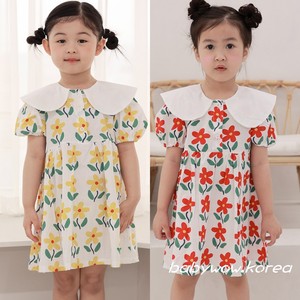 韩国进口童装代购24夏COCORABBIT女小童棉花朵兔耳朵娃娃领连衣裙