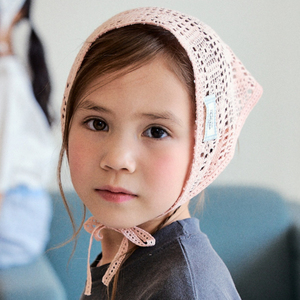 韩国进口童装代购24夏MOLLYBIN女童宝甜美镂空蕾丝三角巾头巾围巾