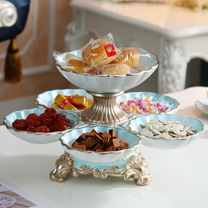 欧式创意双层旋转干果盘家居客厅茶几装饰家用糖果盘坚果盘摆件