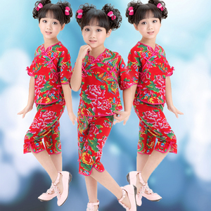 六一儿童秧歌服东北大花布演出服中国风女童幼儿园民族表演服装