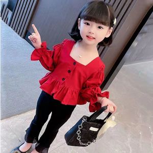 巴拉巴柆女童春装套装2024年新款韩版时髦小童衬衫喇叭裤女宝宝洋