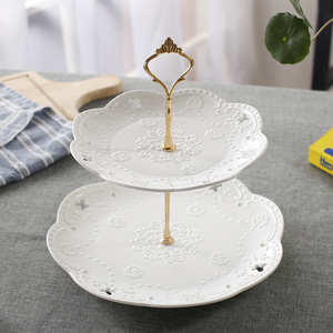 欧式陶瓷三层水果盘客厅创意现代糖果双层盘零食蛋糕点心盘干果盘