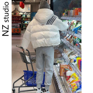 2024年秋冬新款连帽羽绒棉服女小众设计感小个子白色短款棉衣外套