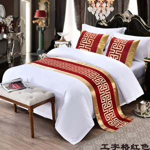 中式国风床上搭条酒店宾馆民宿床旗床尾巾抱枕床尾垫床盖纯色搭巾