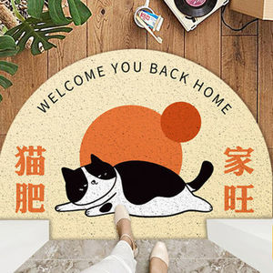 卡通日式猫咪进门入户门地垫半圆大门口家用丝圈地垫门垫防滑地毯