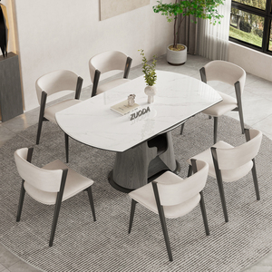 意式极简微晶石家用可伸缩折叠实木餐桌椅组合轻奢小户型变形圆桌