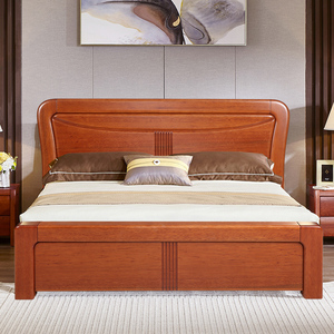 全实木床1.8米1.5海棠木床新中式高端简约主卧双人高箱气压储物床