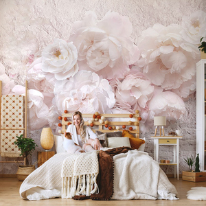 3D立体玫瑰花墙纸婚房温馨主题壁纸粉色花朵卧室床头客厅背景壁画