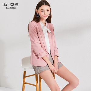 粉色休闲西服女 拉贝缇韩版网红chic西装外套设计感小众