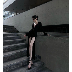 2ND STUDIOS 黑色连衣裙气质女神范2024年春季新款性感纯欲风裙子