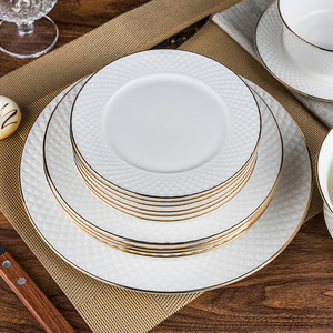 金边盘子骨瓷盘家用菜盘陶瓷大盘子白色创意西餐牛排平盘酒店餐盘