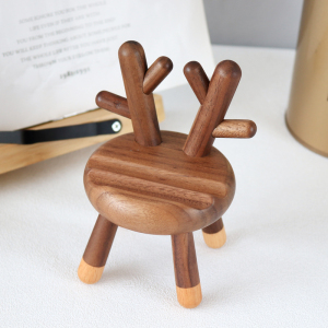 木质懒人手机支架创意黑胡桃木小鹿角凳子桌面摆件ipad平板支撑架