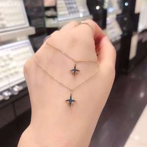 韩国专柜正品LLOYD 14K 新款 真钻石 天然蓝宝石 芒星星星 项链