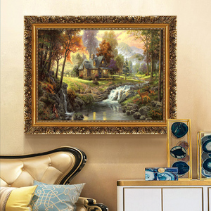客厅沙发墙画招财鹿山水风景油画餐厅玄关墙面北欧式壁挂画装饰画