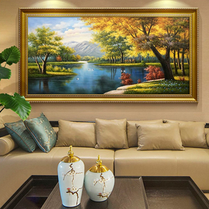 油画欧式山水风景美式客厅发财树装饰画挂画聚宝盆巨人山壁画