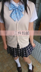 【灰音家】日本JK制服纯棉杏色无袖开衫背心针织毛衣日系学生制服