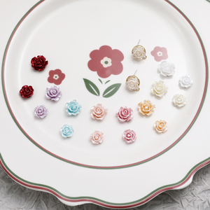 10个复古珠光玫瑰茶花朵树脂贴片DIY手工饰品手机壳耳环配件材料