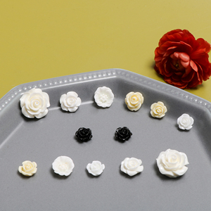 10个黑白玫瑰茶花迷你小花朵贴片DIY手工发饰品耳环耳钉配件材料