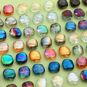 10个彩色极光幻彩方形玻璃水晶串珠DIY手工手项链耳饰品配件材料