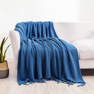 简约现代蓝色休闲毯毛巾毯春季沙发毯办公室午睡毯盖毯样板间搭毯