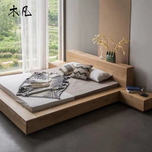 北欧日式榻榻米悬浮床白橡木原木双人地台床简约现代卧室矮床定制